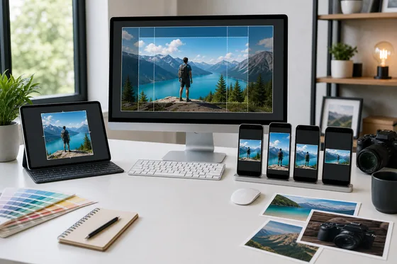 Social media crop preset artwork with multiple device previews