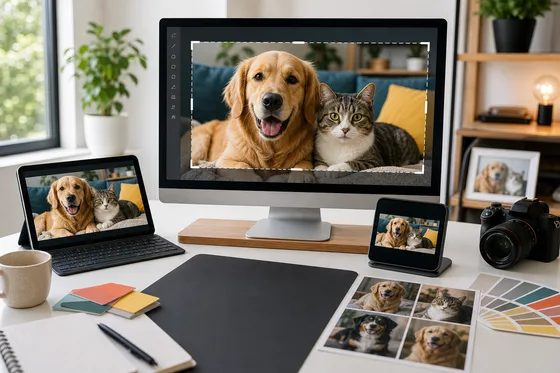 JPG social preset artwork with pet image cropped for YouTube thumbnail layout