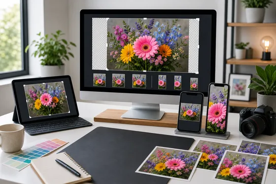 PNG Instagram crop preset artwork with flower image previews