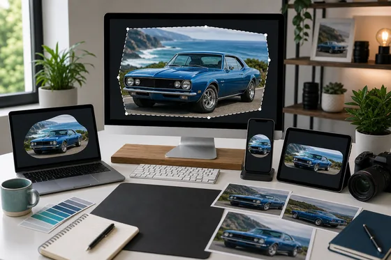 WebP cropper artwork with real car image and FreeForm crop area controls
