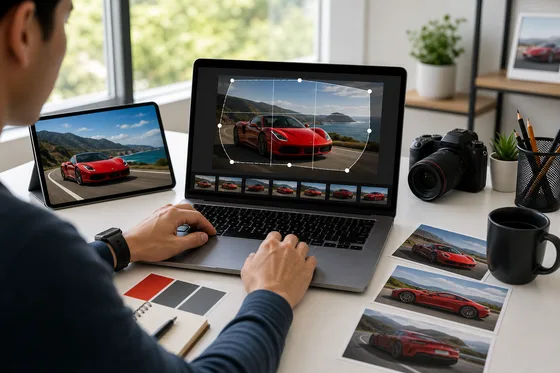 WebP cropper artwork with real car photo prepared for a wide layout crop